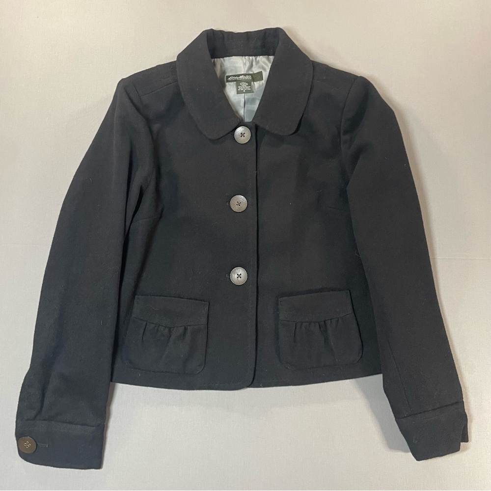 Eddie Bauer Wool Button-Up Short Classic Blazer Jacket; Black - Womens 8